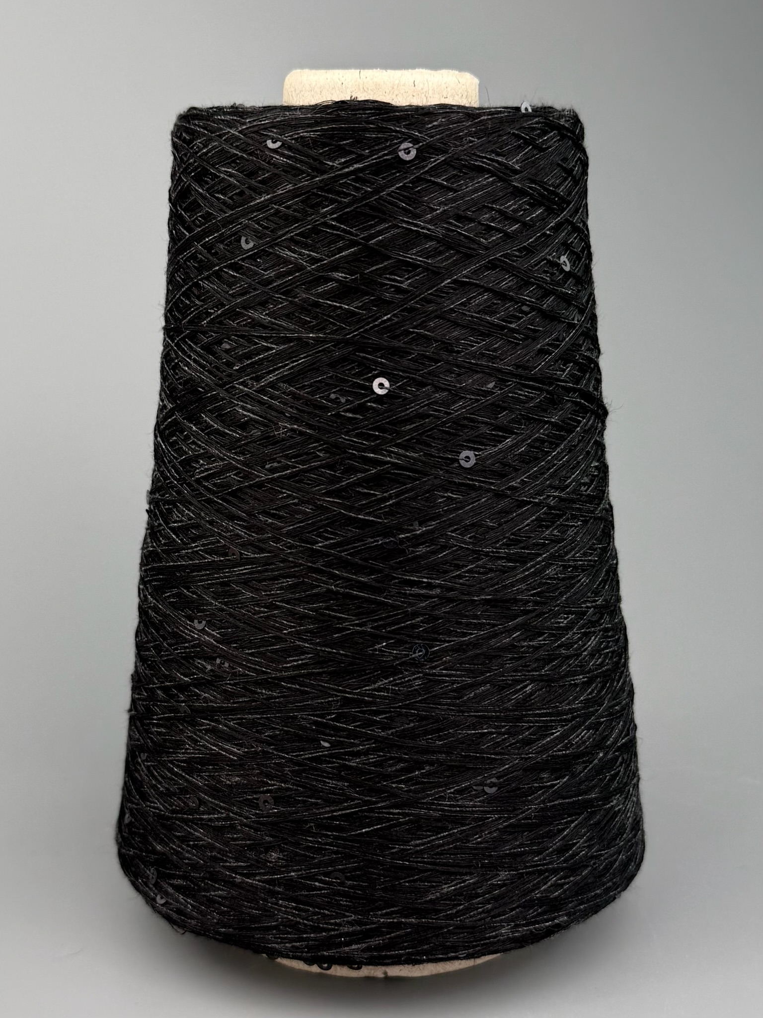 Art. Lino – 100 % Leinengarn mit Pailletten col. Mélange aus Schwarz und Graphit 660 m / 100 g foto 2